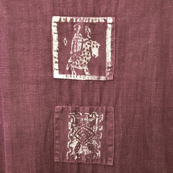 🎉2xHP🎉 BLUE CACTUS Linen Maxi Dress Beach Pool Cover Up Maroon Vintage Plus 3X - Picture 3 of 11